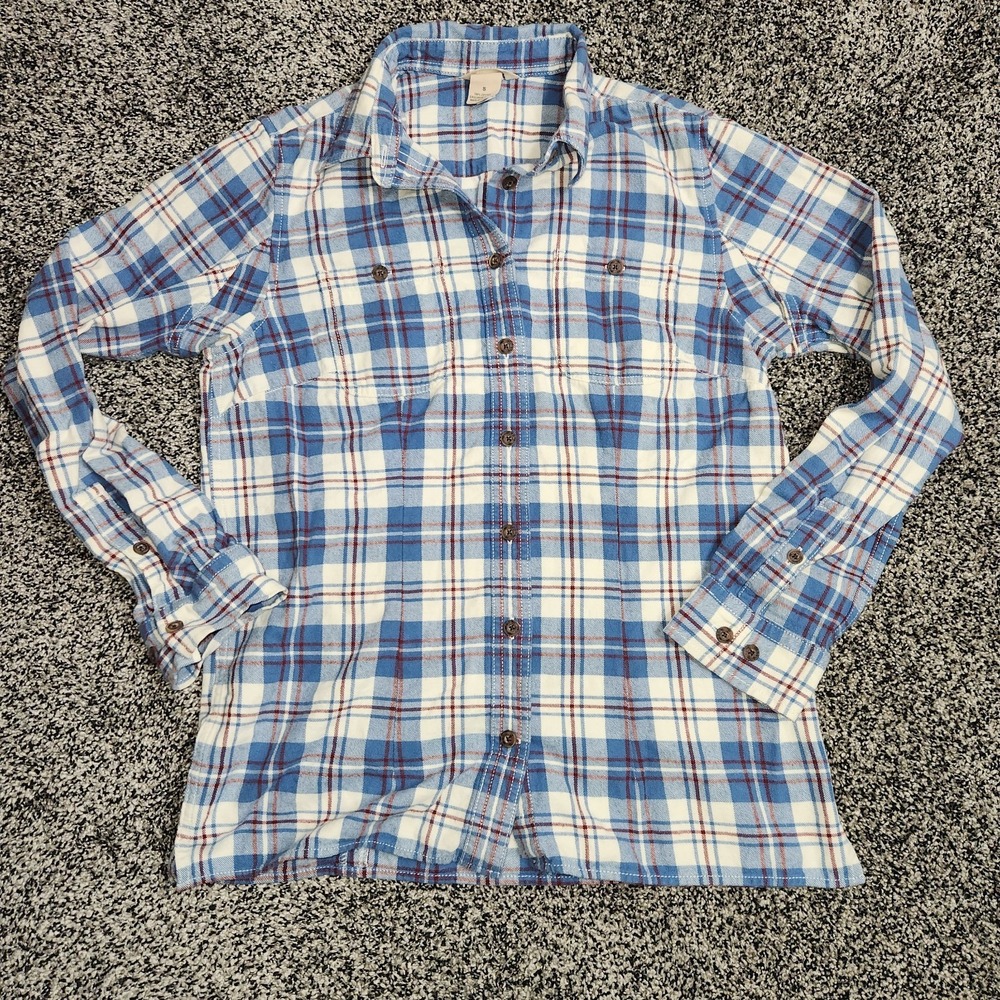 Duluth Trading Blue Plaid Flannel Button Up Long Sleeve Country Western Women Sm